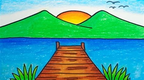 How To Draw Lake Scenery Beautiful Step By Step |Drawing Lake Scenery Very Easy - YouTube