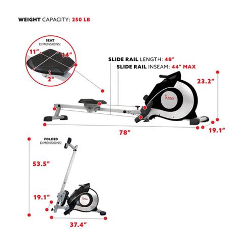 Sunny Health & Fitness Magnetic Rowing Machine - Silver