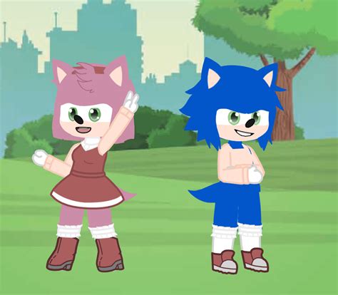 I made sonic and Amy in gacha club it honesty took time to get the colors right : GachaClub