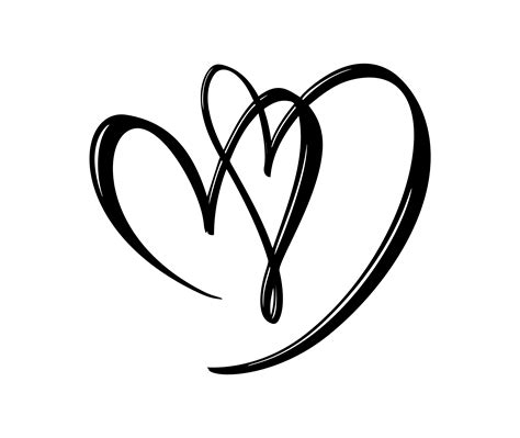 Hand drawn two Heart love sign. Romantic calligraphy vector illustration. Concepn icon symbol ...