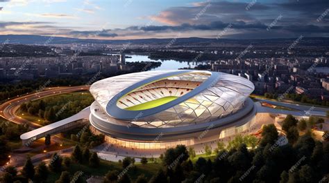 Premium AI Image | Aerial view of the stadium in the evening 3D rendering