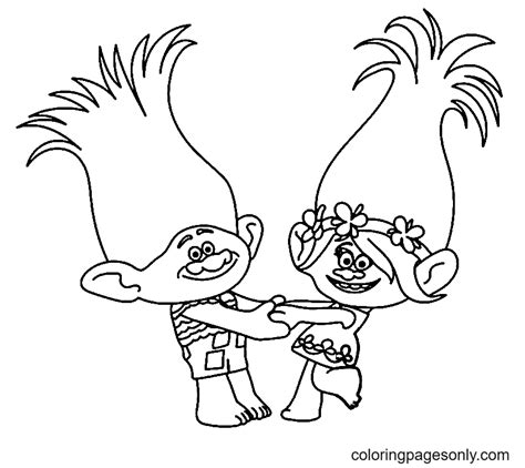 Trolls Poppy and Branch Coloring Page - Free Printable Coloring Pages