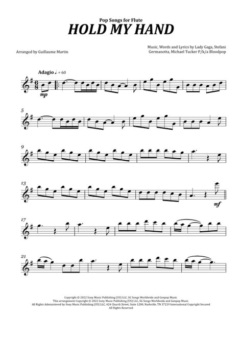 Hold My Hand (arr. Guillaume Martin) Sheet Music | Lady Gaga | Flute Solo