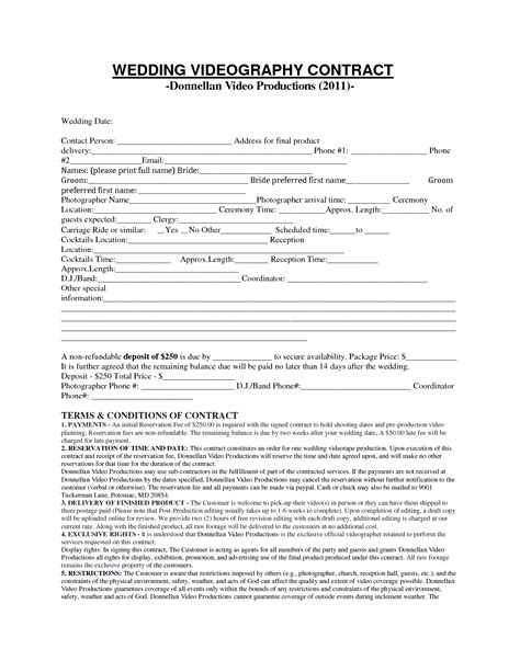 Wedding Videography Contract Template - Free Printable Documents