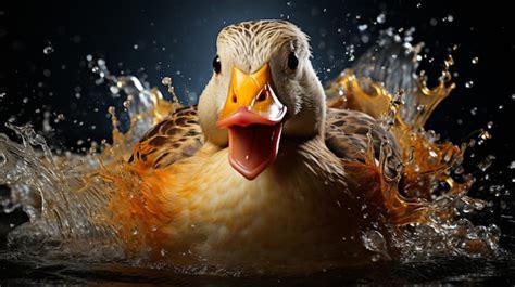 Premium AI Image | Duck from a splash water pretty duck splashing water