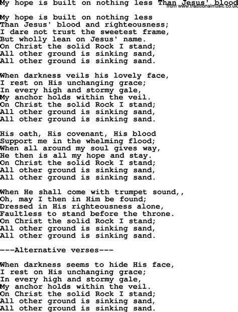 Presbyterian Hymn: My Hope Is Built On Nothing Less Than Jesus' Blood - lyrics, and PDF