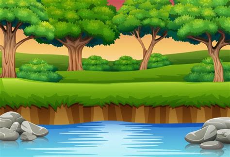 Dibujos animados de río en el bosque y s... | Premium Vector #Freepik #vector #fondo | Carteles ...