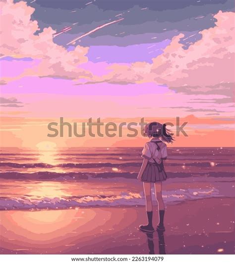 Anime Girl Beach Digital Art Painting Stock Illustration 2263194079 | Shutterstock