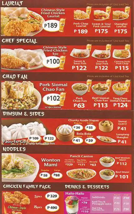 Chowking Menu, Menu for Chowking, San Roque, Rizal - Zomato Philippines