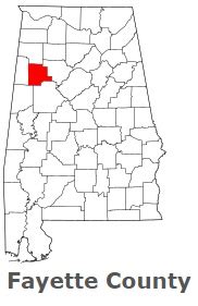 Fayette County on the map of Alabama 2023. Cities, roads, borders and ...