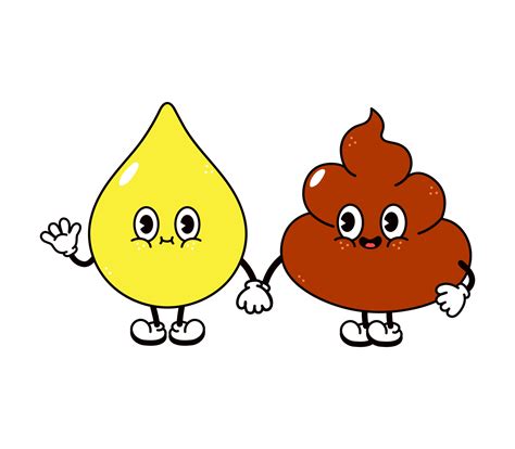 Cute, funny happy drop of urine and turd character. Vector hand drawn cartoon kawaii characters ...