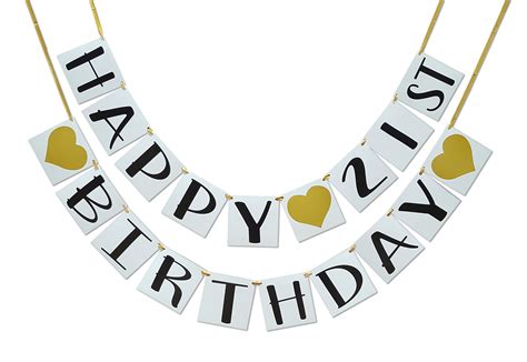 Buy Happy 21st Birthday Banner - Gold Hearts and Ribbon - Birthday ...