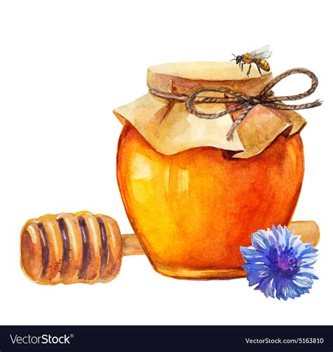 Watercolor honey jar and honey stick Royalty Free Vector