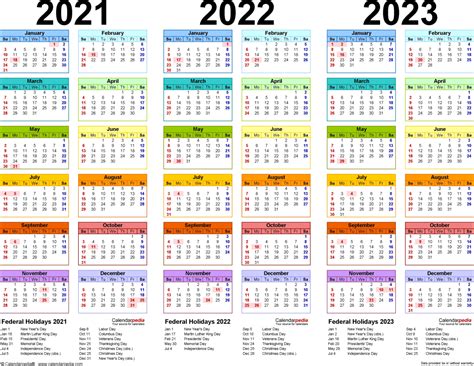 3 Year Calendar 2021 To 2023 Month Calendar Printable - Calendar2023.net