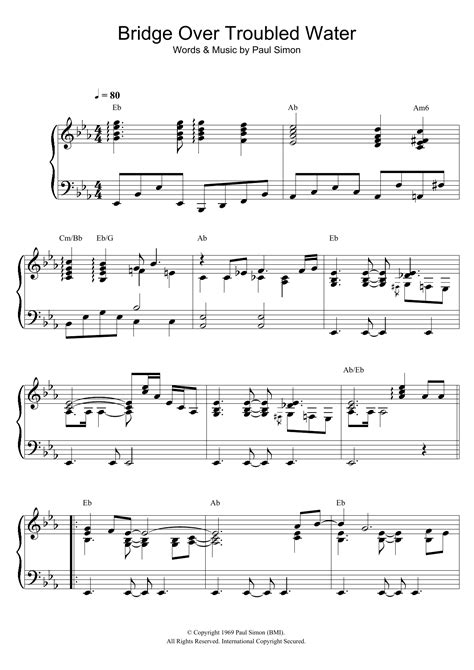 Bridge Over Troubled Water by Simon & Garfunkel Sheet Music for Piano ...