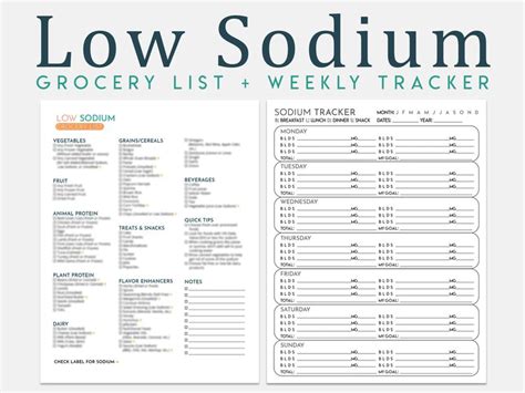 Low Sodium Diet Grocery List Weekly Tracker A4 & US Letter Printable PDF - Etsy | Low sodium ...