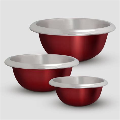 RED TONE MIXING BOWLS / 3 Piece Set / HEAVY DUTY STAINLESS STEEL W/ EASY GRIP HANDLES - Walmart ...