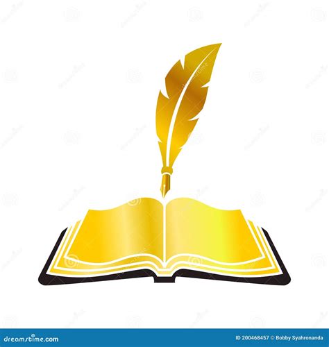 Golden Feather Pen and Golden Book Vector Stock Vector - Illustration of paper, document: 200468457