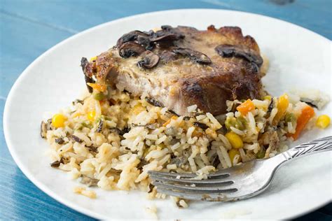 Mushroom Pork Chops with Vegetable Wild Rice Pilaf