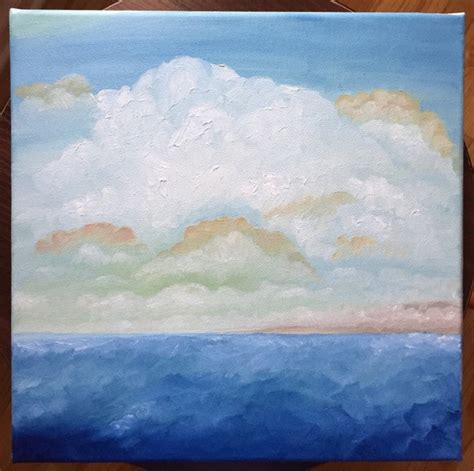 Ocean Seascape with Clouds Oil Painting on 12x12in canvas