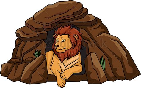 Lion Lying In Its Den Cartoon Clipart Vector - FriendlyStock