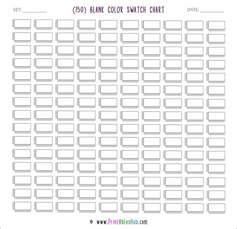 Free Printable (24, 50, 72, 80, 100, 120, 150, 168) Blank Color Swatch Chart Template [PDF ...