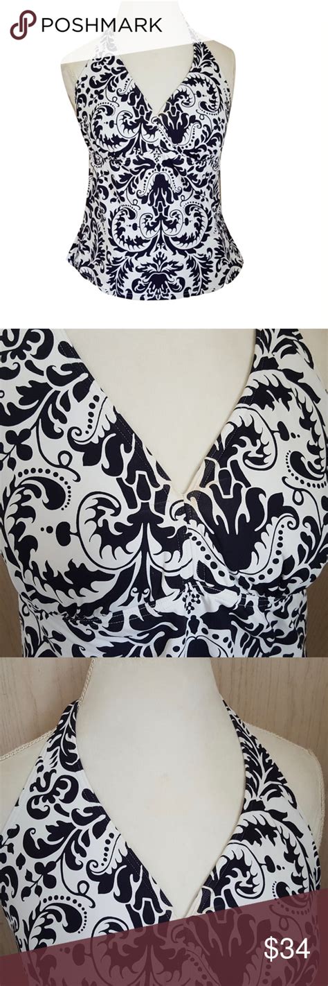 Lands End Tankini Swim Top Paisley Black White 12 | Tankini swim tops ...