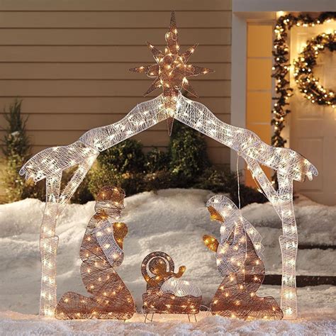 Nativity Scene Set Crystal Best Christmas Outdoor Decorations Manger Stable Mary Joseph Baby ...