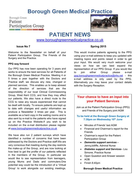 PPG Spring 2015 newsletter - Borough Green Medical Practice