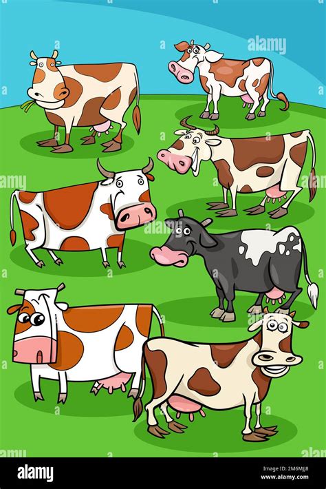 Cartoon cows farm animals in the meadow Stock Photo - Alamy