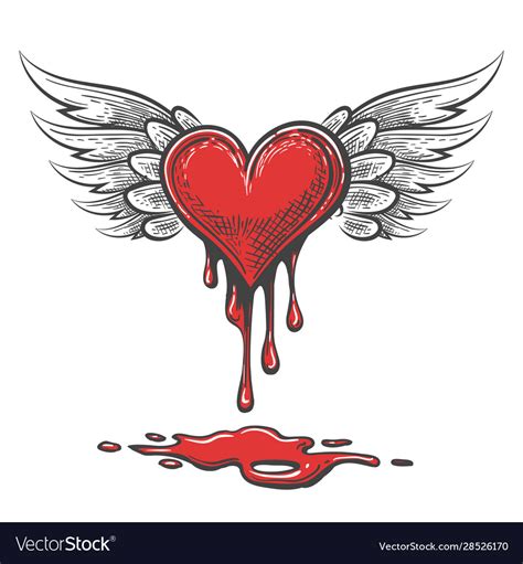 Cartoon bleeding heart with wings Royalty Free Vector Image