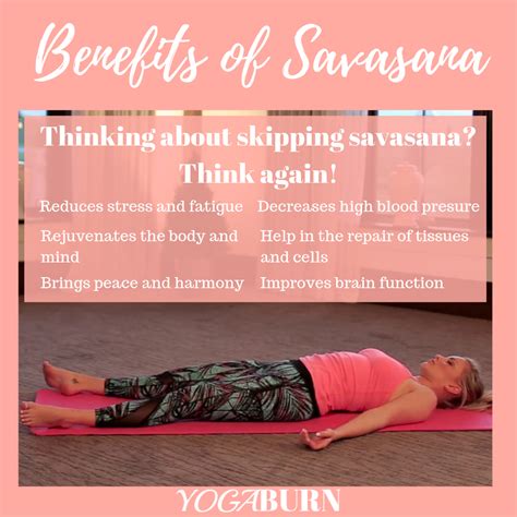 a woman laying on top of a yoga mat with the words benefits of sarasana