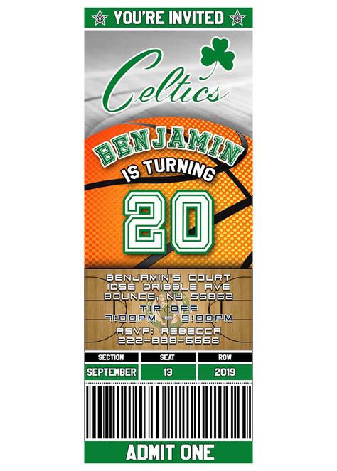 Boston Celtics Ticket Style Basketball Birthday Invitation - Etsy