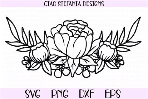 Peony Flower Bouquet Flowers Half Wreath SVG Cut File (523994) | SVGs | Design Bundles