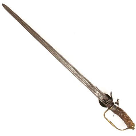 Original English Flintlock Hunting Sword Pistol Circa 1740 – International Military Antiques