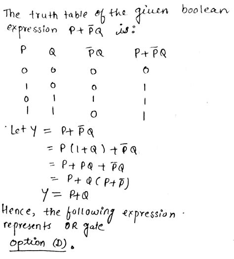 The Boolean expression P + P Q , where P and Q are the inputs of the logic circuit, represents