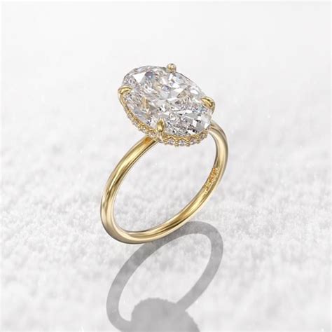 3.0 Carat Oval -Cut Hidden Halo Solitaire Ring, Moissanite Wedding Ring ...