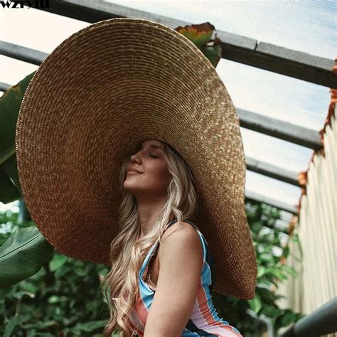 Free Shipping Handcrafted Extra Large Wheat Straw Hat Floppy Wide Brim Beach Hat Women Sun Hat ...