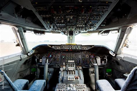 Cockpit of a commercial airliner plane Stock Photo | Adobe Stock