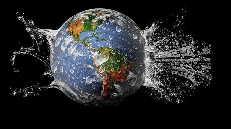 The Earth Globe in the water on the black background