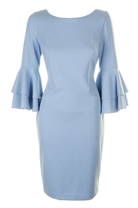 Calvin Klein - Calvin Klein Blue 3/4 Bell-Sleeve Crepe Sheath Dress 8 ...