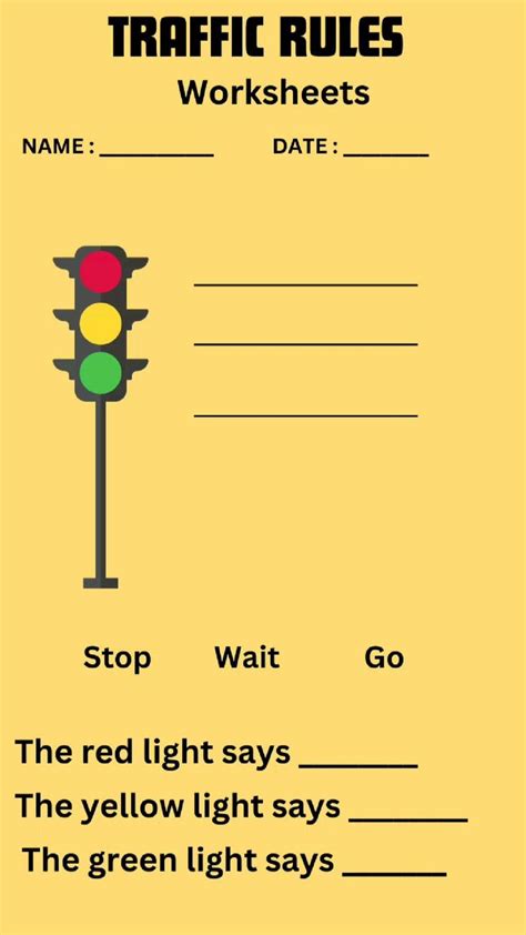 Know your Traffic Rules: Worksheets for Understanding Traffic Lights and Symbols