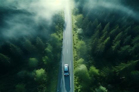 Premium AI Image | Aerial view of highway in the forest Top view from drone