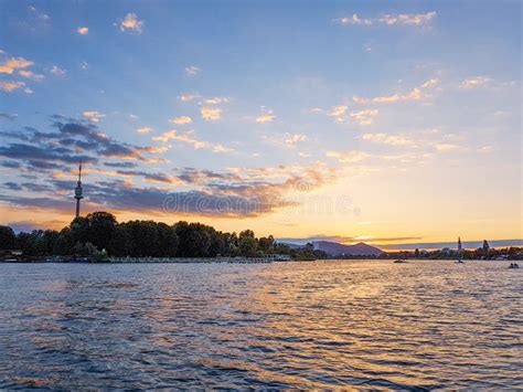 Sunset on the Danube stock image. Image of reflection - 119363759