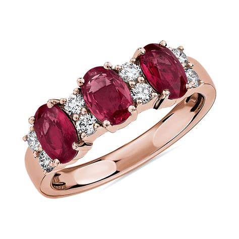 Ruby and Diamond Three-Stone Ring in 14k Rose Gold | Blue Nile CA