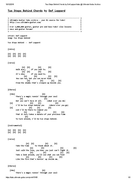 Two Steps Behind Chords by Def Leppard Tabs @ Ultimate Guitar Archive ...