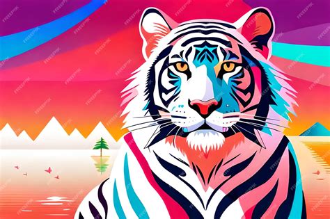 Premium AI Image | A colorful tiger with a pink background and the word ...