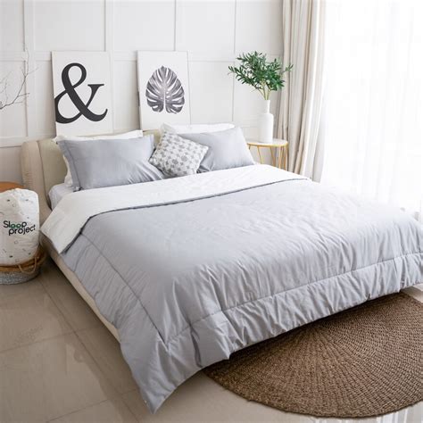 Light Grey & White Premium Cotton Plain Bedding Set | Sleep Project Indonesia