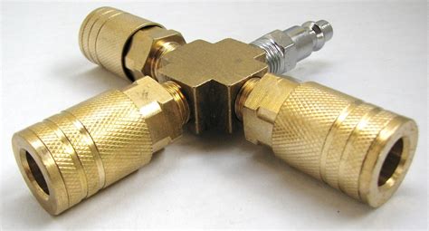 3 WAY BRASS AIR HOSE CONNECTOR MANIFOLD SPLITTER QUICK CHANGE COUPLER ADAPTER | Property Room