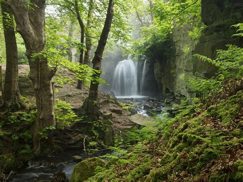 Wallpaper England, Derbyshire, Peak District, waterfall, forest 3840x2160 UHD 4K Picture, Image